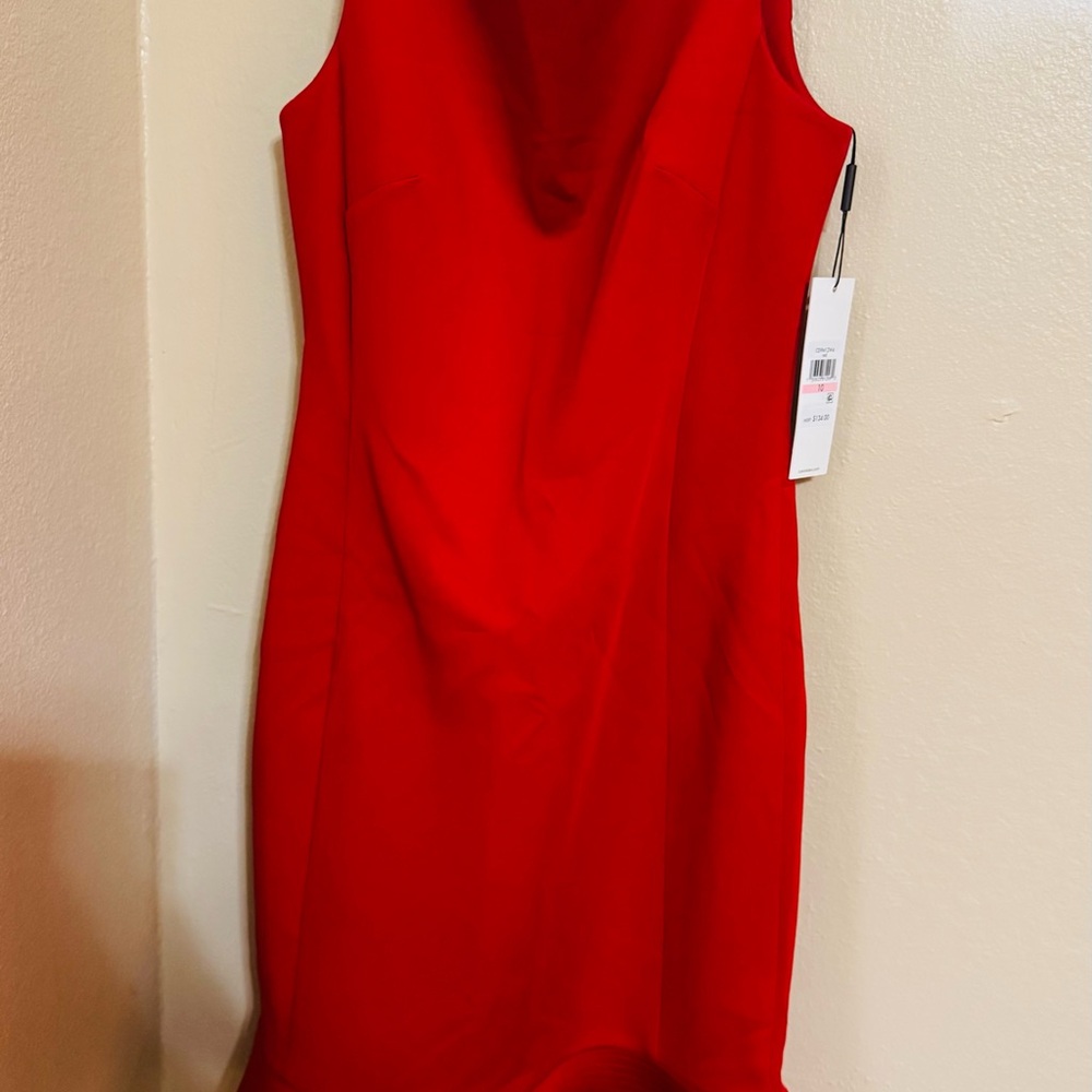 Calvin Klein Red Cowl Neck Sheath Mini Dress